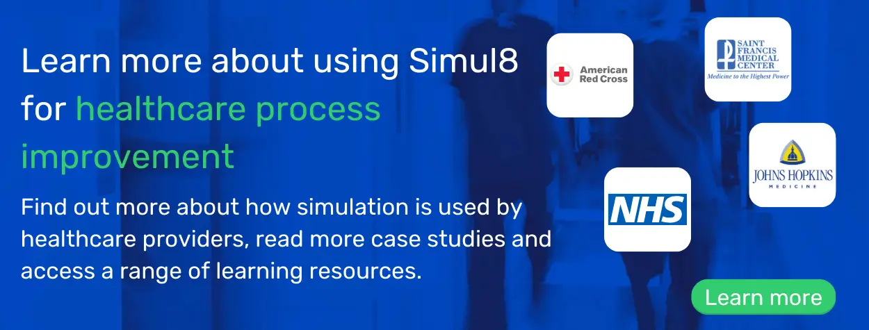 Image depicting the utilization of Simul8 for healthcare process improvement. Learn about healthcare simulation, access case studies, and explore learning resources for enhanced understanding and application.